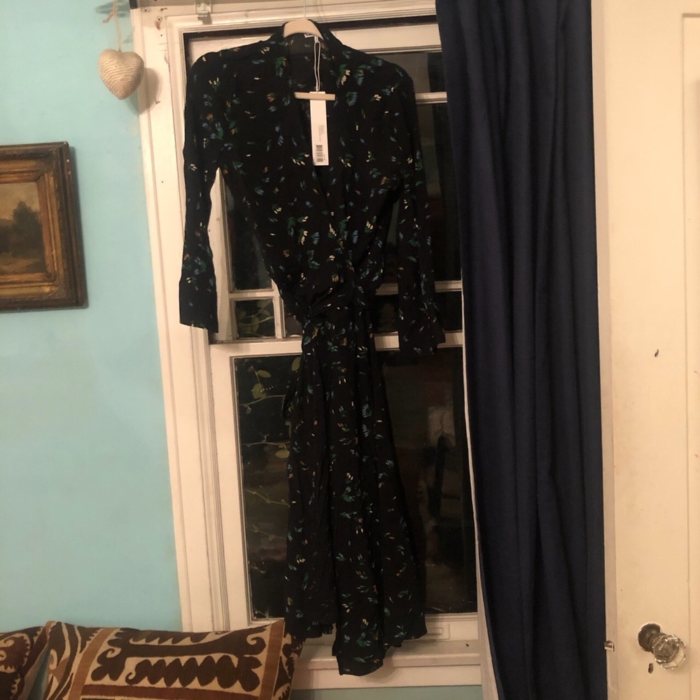 GANNI RUFFLE GREEN FLORAL DRESS